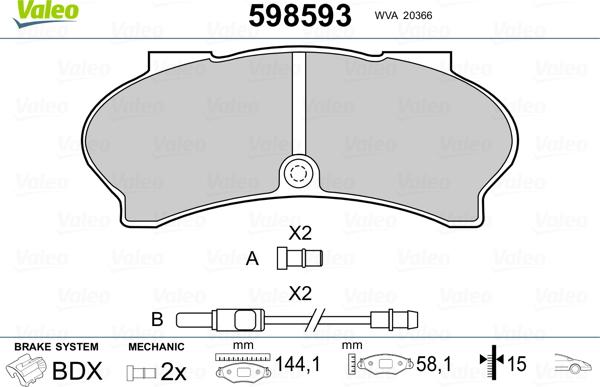 Valeo 598593 - Тормозные колодки, дисковые, комплект autospares.lv