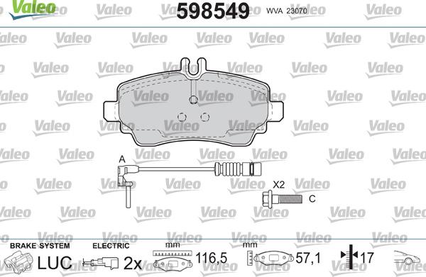 Valeo 598549 - Тормозные колодки, дисковые, комплект autospares.lv