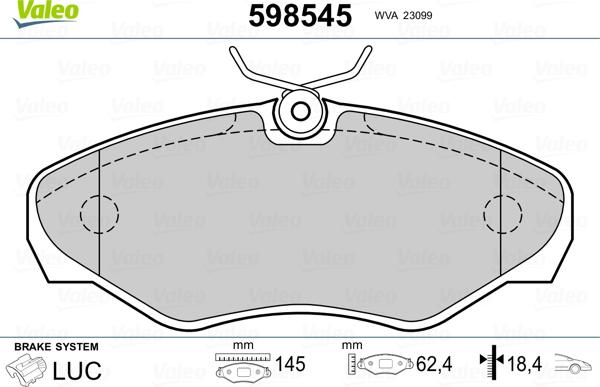 Valeo 598545 - Тормозные колодки, дисковые, комплект autospares.lv