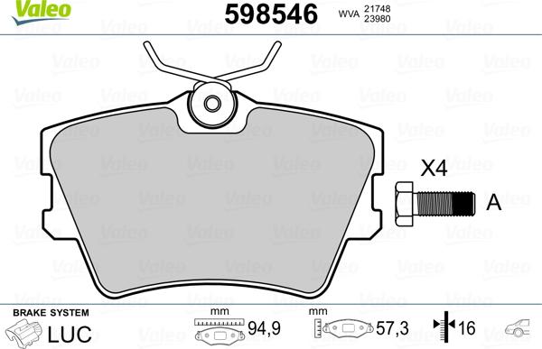 Valeo 598546 - Тормозные колодки, дисковые, комплект autospares.lv