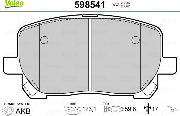 Valeo 598541 - Тормозные колодки, дисковые, комплект autospares.lv