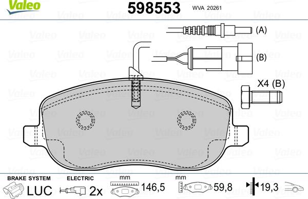 Valeo 598553 - Тормозные колодки, дисковые, комплект autospares.lv