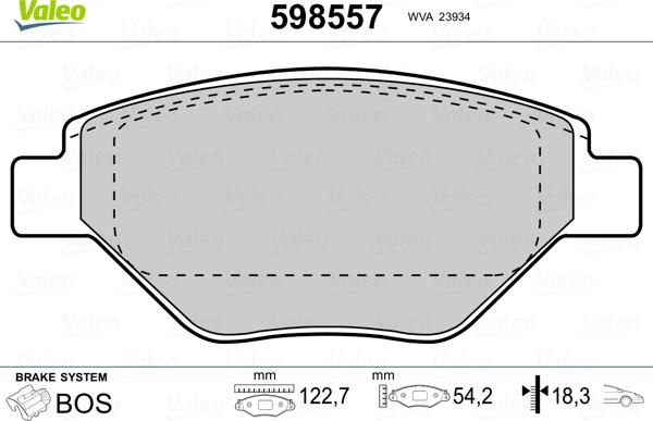 Valeo 598557 - Тормозные колодки, дисковые, комплект autospares.lv