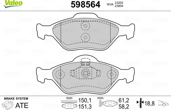 Valeo 598564 - Тормозные колодки, дисковые, комплект autospares.lv