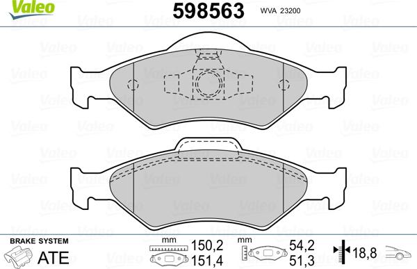 Valeo 598563 - Тормозные колодки, дисковые, комплект autospares.lv