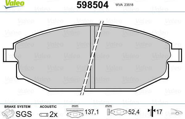 Valeo 598504 - Тормозные колодки, дисковые, комплект autospares.lv