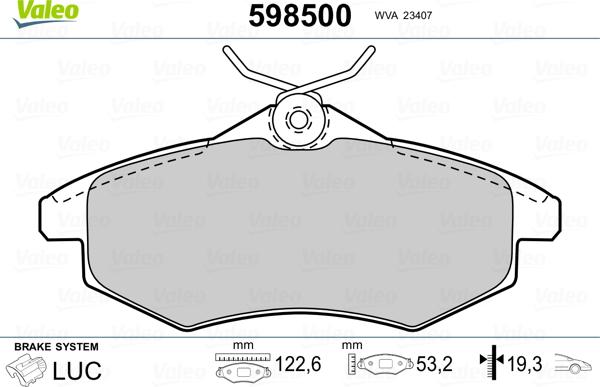 Valeo 598500 - Тормозные колодки, дисковые, комплект autospares.lv