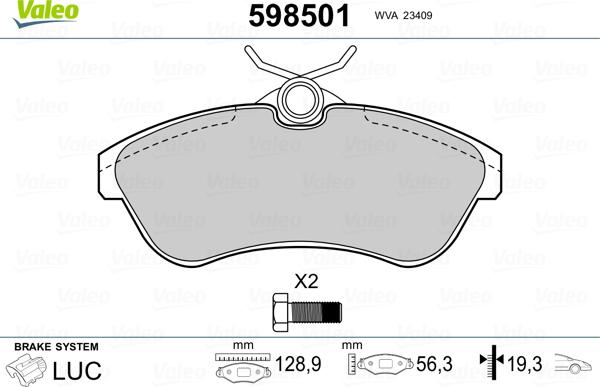 Valeo 598501 - Тормозные колодки, дисковые, комплект autospares.lv