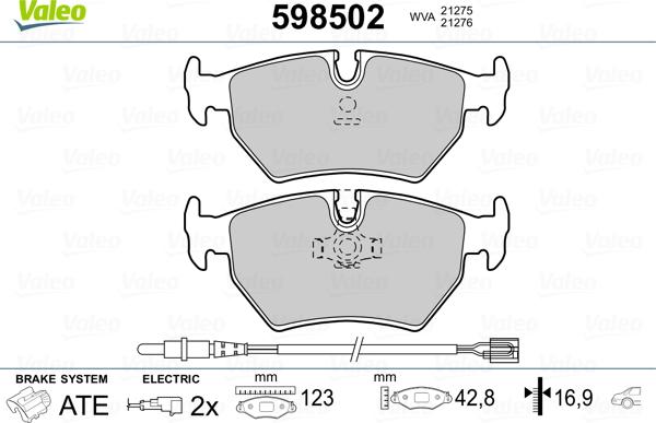 Valeo 598502 - Тормозные колодки, дисковые, комплект autospares.lv