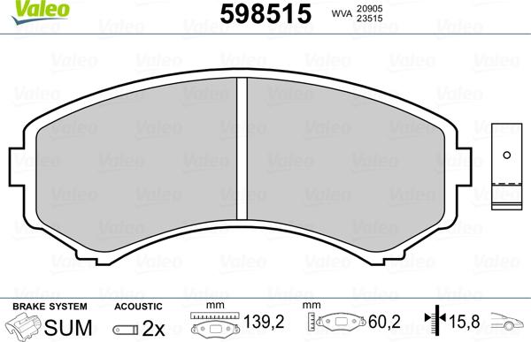 Valeo 598515 - Тормозные колодки, дисковые, комплект autospares.lv