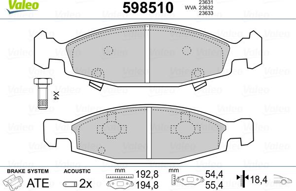 Valeo 598510 - Тормозные колодки, дисковые, комплект autospares.lv