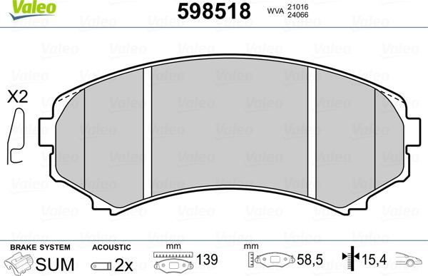 Valeo 598518 - Тормозные колодки, дисковые, комплект autospares.lv