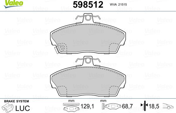 Valeo 598512 - Тормозные колодки, дисковые, комплект autospares.lv