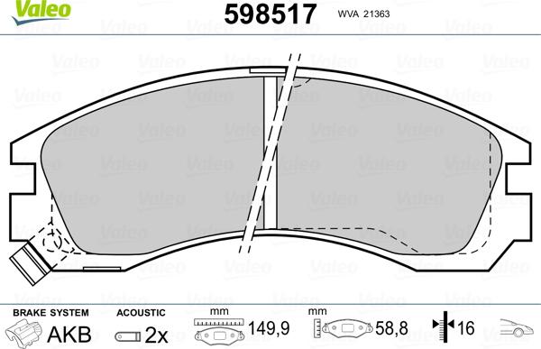 Valeo 598517 - Тормозные колодки, дисковые, комплект autospares.lv