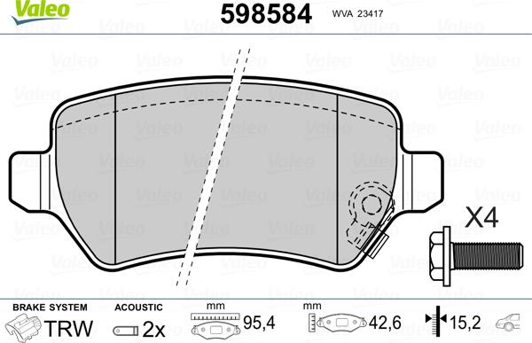 Valeo 598584 - Тормозные колодки, дисковые, комплект autospares.lv