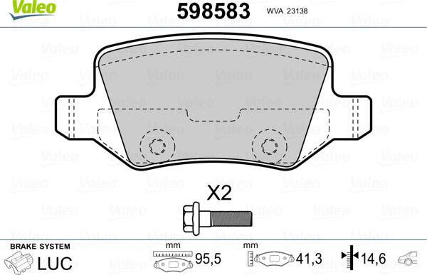 Valeo 598583 - Тормозные колодки, дисковые, комплект autospares.lv