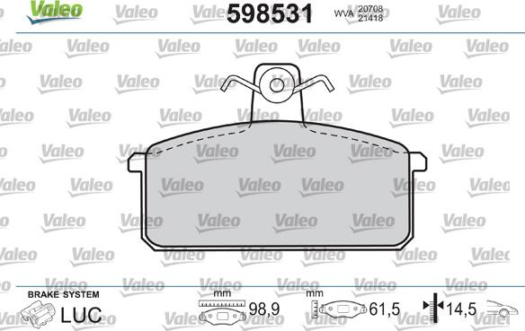Valeo 598531 - Тормозные колодки, дисковые, комплект autospares.lv