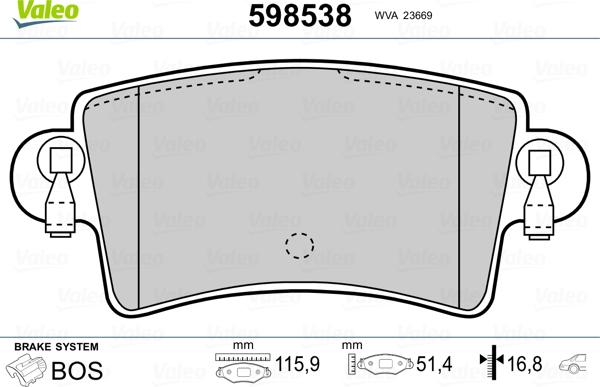 Valeo 598538 - Тормозные колодки, дисковые, комплект autospares.lv