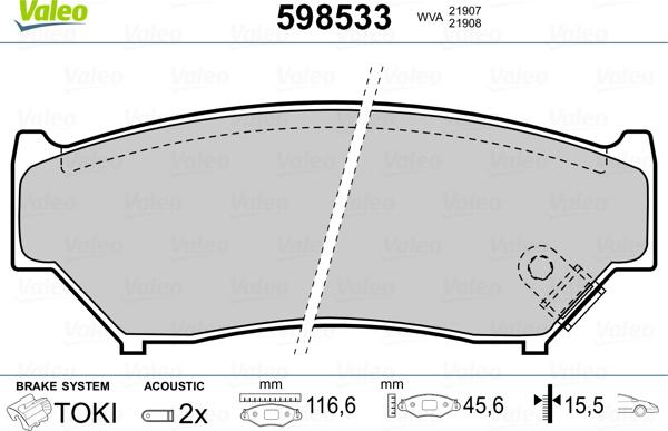 Valeo 598533 - Тормозные колодки, дисковые, комплект autospares.lv