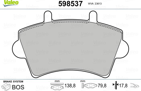 Valeo 598537 - Тормозные колодки, дисковые, комплект autospares.lv