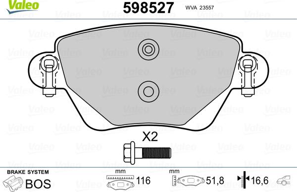 Valeo 598527 - Тормозные колодки, дисковые, комплект autospares.lv