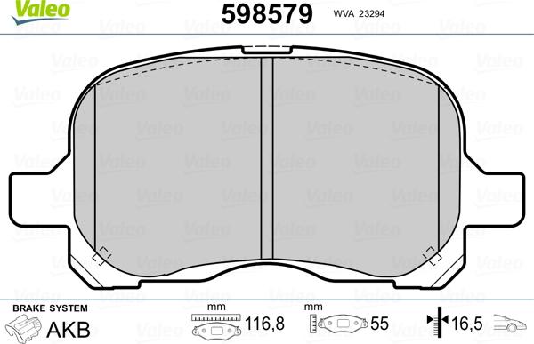 Valeo 598579 - Тормозные колодки, дисковые, комплект autospares.lv