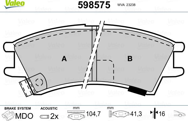 Valeo 598575 - Тормозные колодки, дисковые, комплект autospares.lv