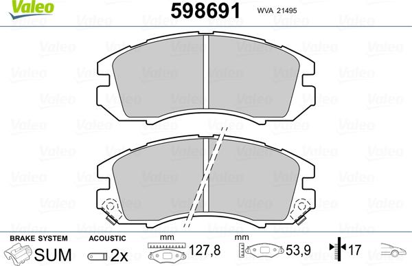 Valeo 598691 - Тормозные колодки, дисковые, комплект autospares.lv