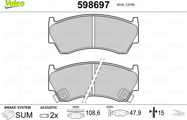 Valeo 598697 - Тормозные колодки, дисковые, комплект autospares.lv