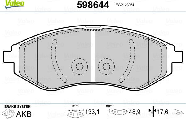 Valeo 598644 - Тормозные колодки, дисковые, комплект autospares.lv