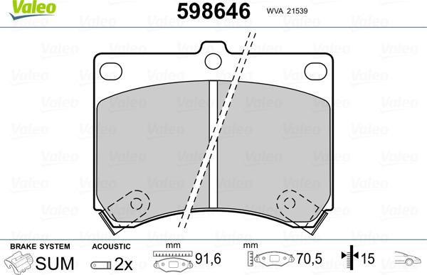 Valeo 598646 - Тормозные колодки, дисковые, комплект autospares.lv