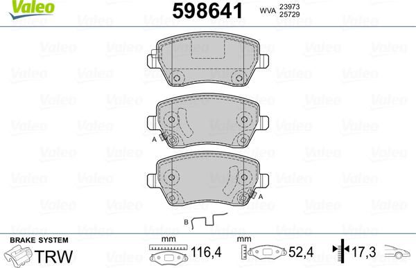 Valeo 598641 - Тормозные колодки, дисковые, комплект autospares.lv