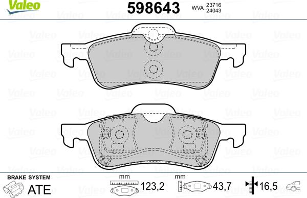 Valeo 598643 - Тормозные колодки, дисковые, комплект autospares.lv