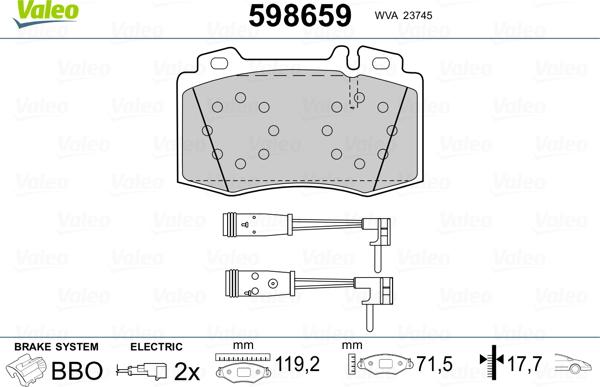 Valeo 598659 - Тормозные колодки, дисковые, комплект autospares.lv