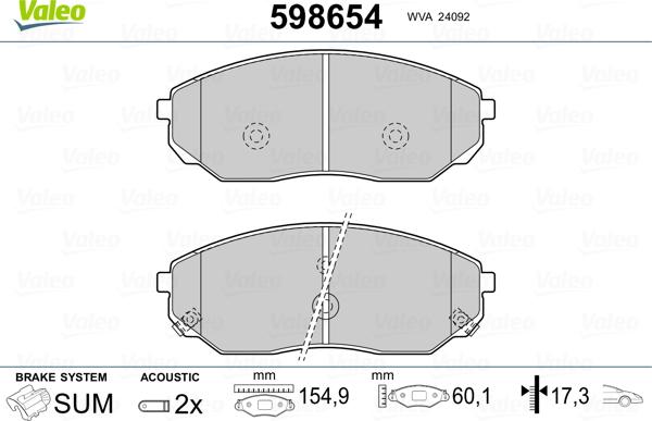 Valeo 598654 - Тормозные колодки, дисковые, комплект autospares.lv