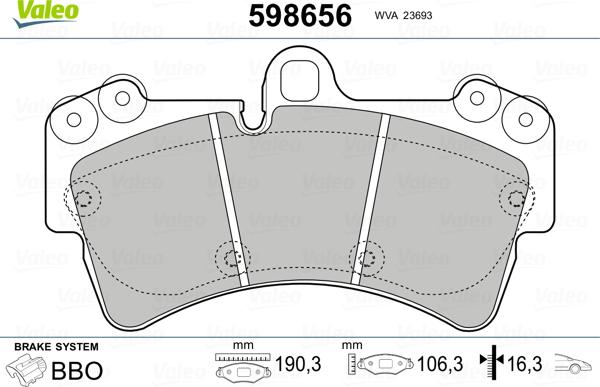 Valeo 598656 - Тормозные колодки, дисковые, комплект autospares.lv