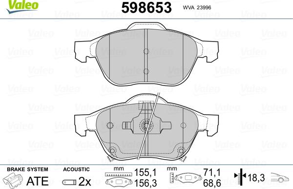 Valeo 598653 - Тормозные колодки, дисковые, комплект autospares.lv