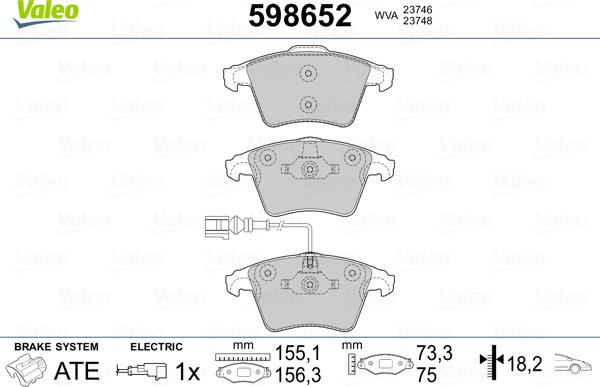 Valeo 598652 - Тормозные колодки, дисковые, комплект autospares.lv