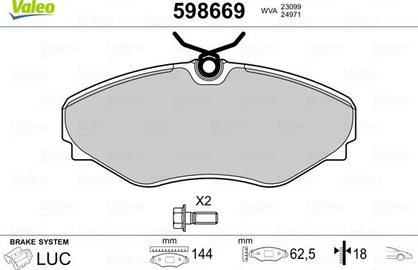 Valeo 598669 - Тормозные колодки, дисковые, комплект autospares.lv