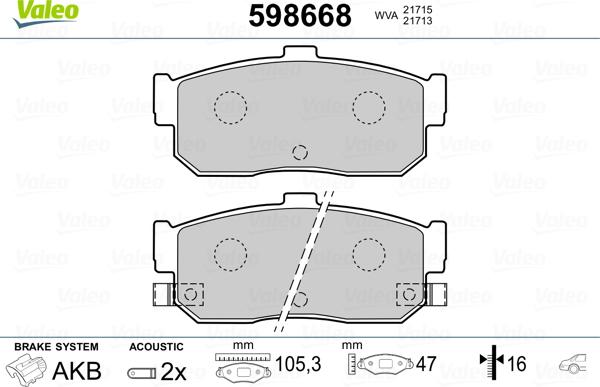 Valeo 598668 - Тормозные колодки, дисковые, комплект autospares.lv