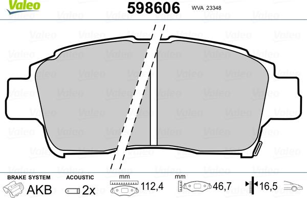 Valeo 598606 - Тормозные колодки, дисковые, комплект autospares.lv