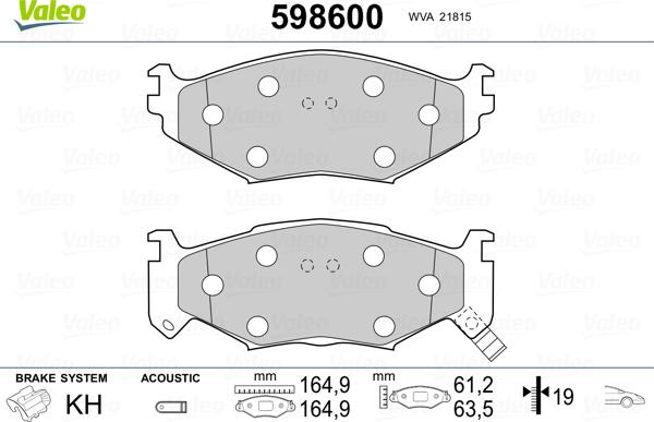 Valeo 598600 - Тормозные колодки, дисковые, комплект autospares.lv