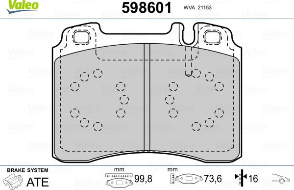 Valeo 598601 - Тормозные колодки, дисковые, комплект autospares.lv