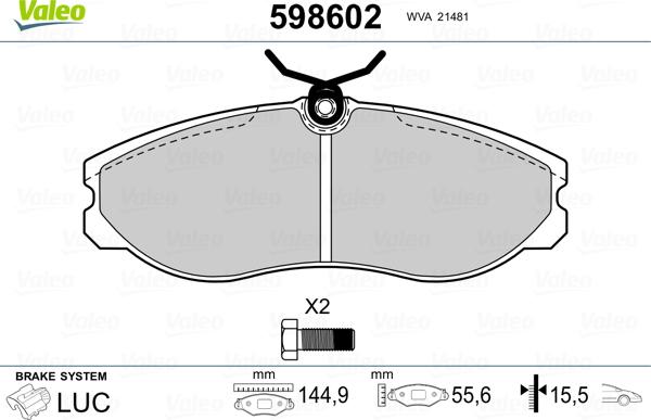 Valeo 598602 - Тормозные колодки, дисковые, комплект autospares.lv