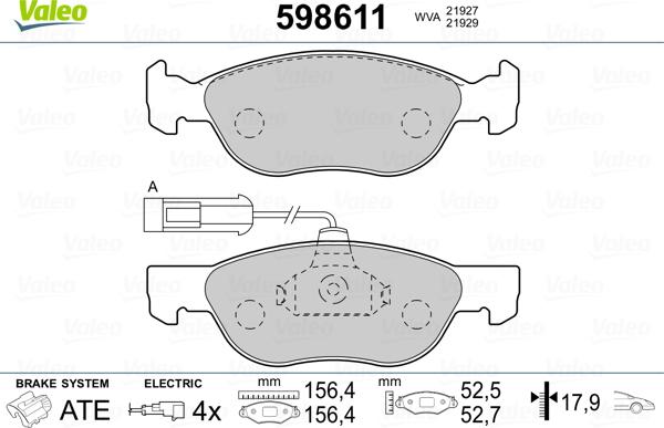 Valeo 598611 - Тормозные колодки, дисковые, комплект autospares.lv