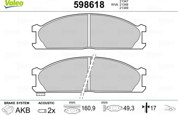 Valeo 598618 - Тормозные колодки, дисковые, комплект autospares.lv