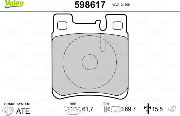 Valeo 598617 - Тормозные колодки, дисковые, комплект autospares.lv