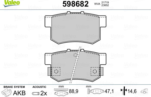 Valeo 598682 - Тормозные колодки, дисковые, комплект autospares.lv