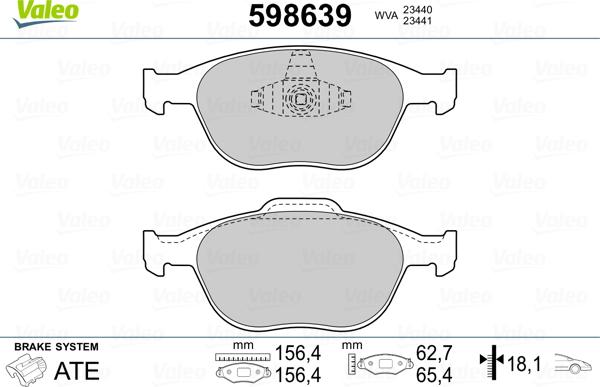 Valeo 598639 - Тормозные колодки, дисковые, комплект autospares.lv