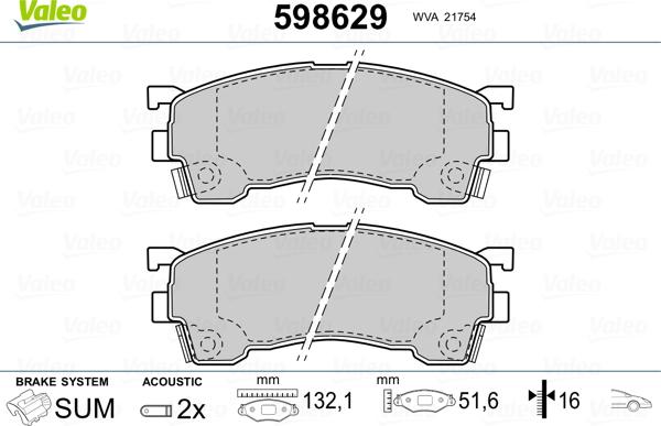 Valeo 598629 - Тормозные колодки, дисковые, комплект autospares.lv